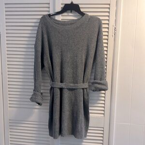 Shein Gray Knit Belted Sweater Dress, Size S
